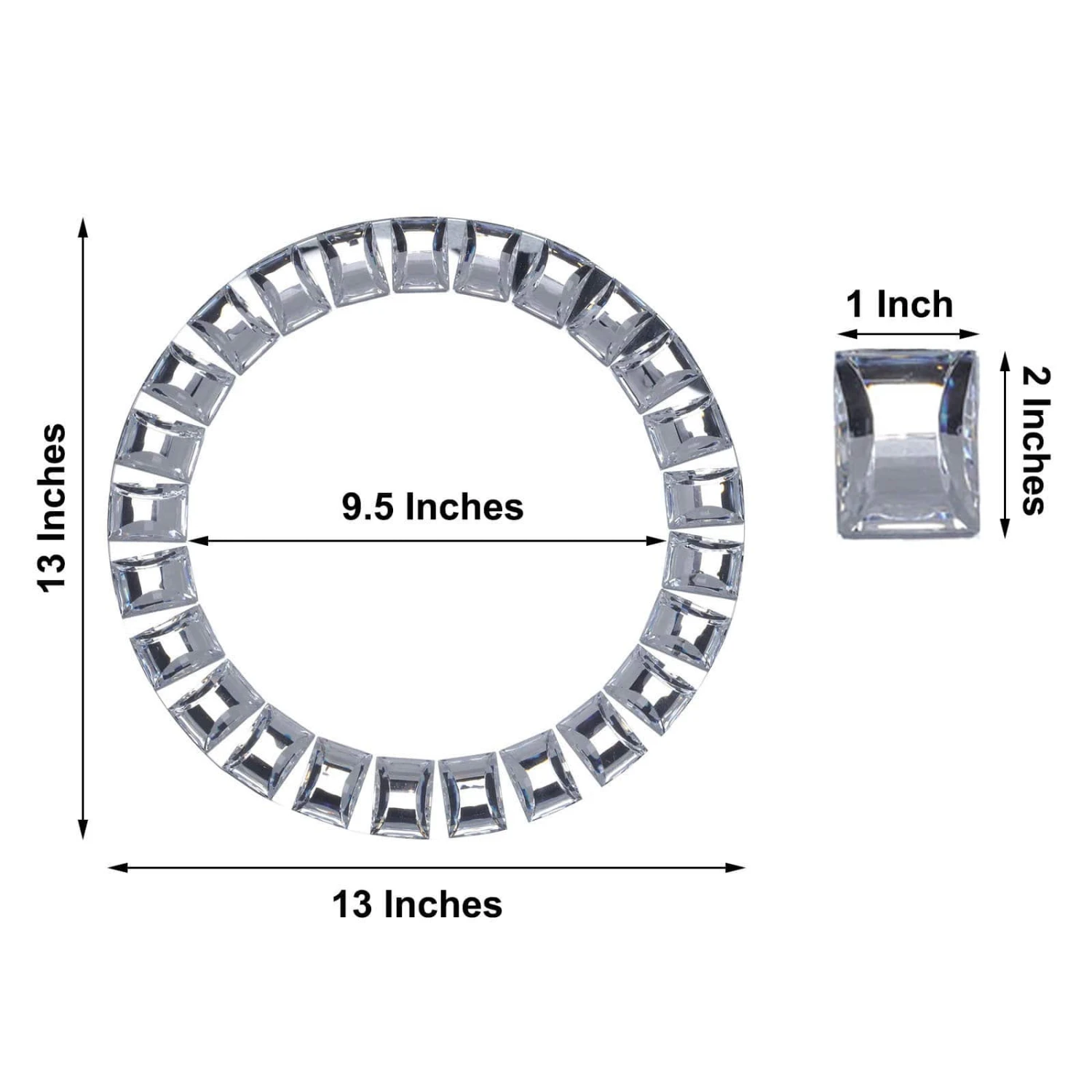 2 Pcs 13" Round Mirror Glass Charger Plates With Crystal Rim - Silver 4 2 Pcs 13" Round Mirror Glass Charger Plates With Crystal Rim - Silver - Image 2