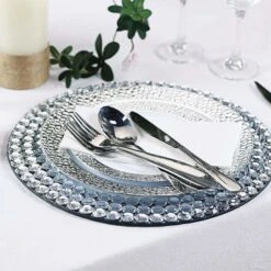 2 Pcs 13" Round Mirror Glass Charger Plates With Diamond Rim - Silver -Optimal Home Decoration 2 pcs 13 round mirror glass charger plates with diamond rim silver chrg glas0007 silv 15637912191039