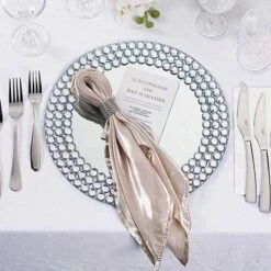 2 Pcs 13" Round Mirror Glass Charger Plates With Diamond Rim - Silver -Optimal Home Decoration 2 pcs 13 round mirror glass charger plates with diamond rim silver chrg glas0007 silv 15637927493695