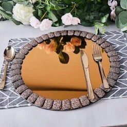 2 Pcs 13" Round Mirror Glass Charger Plates With Glitter Crystals Rim -Optimal Home Decoration 2 pcs 13 round mirror glass charger plates with glitter crystals rim 28993047330879