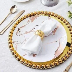 2 Pcs 13" Round Mirror Glass Charger Plates With Pearl Rim -Optimal Home Decoration 2 pcs 13 round mirror glass charger plates with pearl rim 28993028489279