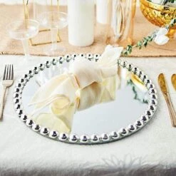 2 Pcs 13" Round Mirror Glass Charger Plates With Pearl Rim -Optimal Home Decoration 2 pcs 13 round mirror glass charger plates with pearl rim 28993028751423