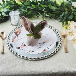 2 Pcs 13" Round Mirror Glass Charger Plates With Pearl Rim -Optimal Home Decoration 2 pcs 13 round mirror glass charger plates with pearl rim 28993028849727