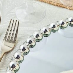 2 Pcs 13" Round Mirror Glass Charger Plates With Pearl Rim -Optimal Home Decoration 2 pcs 13 round mirror glass charger plates with pearl rim 28993044414527