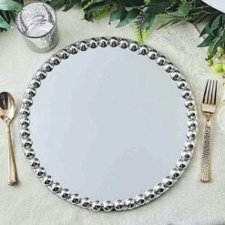 2 Pcs 13" Round Mirror Glass Charger Plates With Pearl Rim -Optimal Home Decoration 2 pcs 13 round mirror glass charger plates with pearl rim 28993046183999