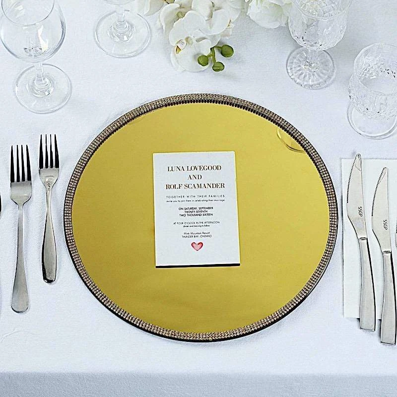 2 Pcs 13" Round Mirror Glass Charger Plates With Rhinestone Rim 6 2 Pcs 13" Round Mirror Glass Charger Plates With Rhinestone Rim - Image 4