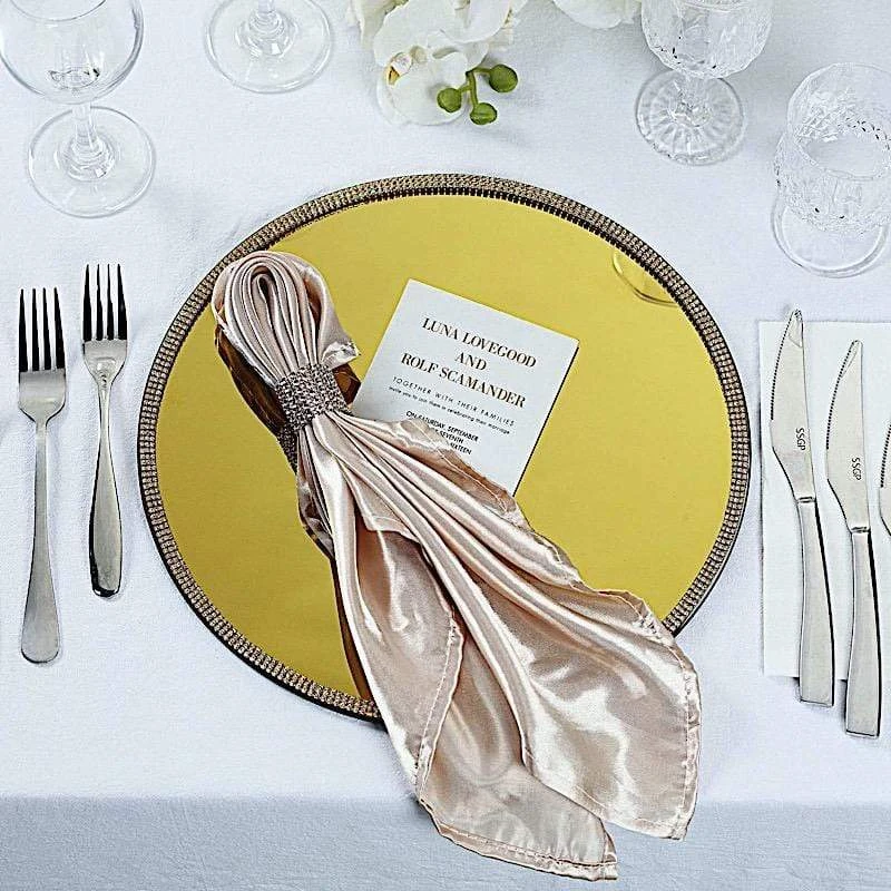 2 Pcs 13" Round Mirror Glass Charger Plates With Rhinestone Rim 8 2 Pcs 13" Round Mirror Glass Charger Plates With Rhinestone Rim - Image 6