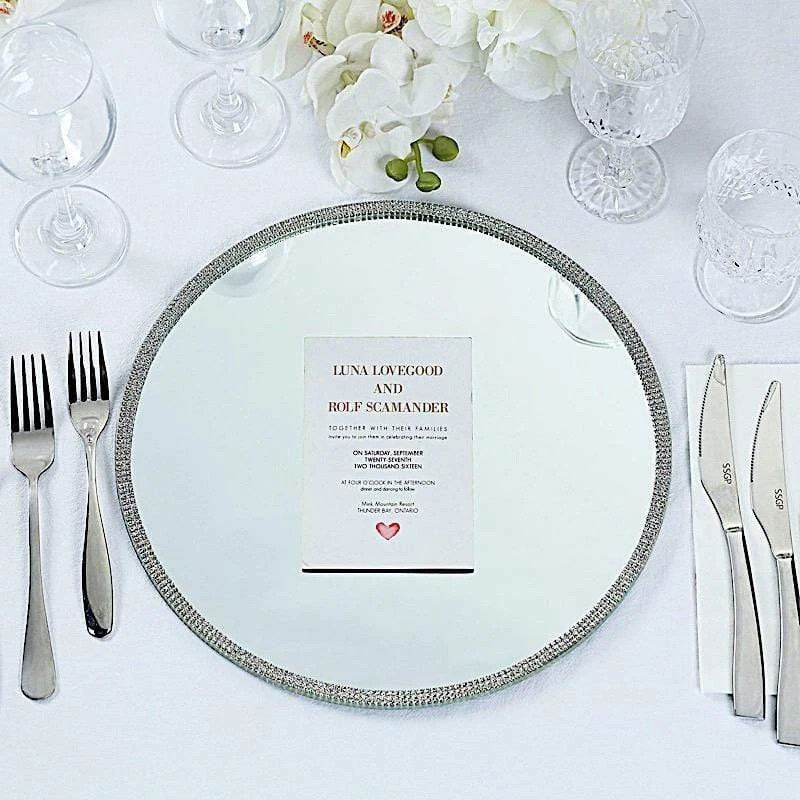 2 Pcs 13" Round Mirror Glass Charger Plates With Rhinestone Rim 15 2 Pcs 13" Round Mirror Glass Charger Plates With Rhinestone Rim - Image 13