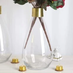 2 Pcs 14" Tall Glass Bottles Jar Vases - Clear With Gold -Optimal Home Decoration 2 pcs 14 tall glass bottles jar vases clear with gold vase a62 14 13970548981823