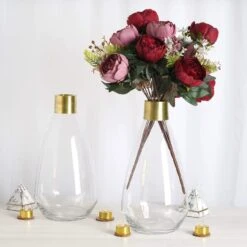 2 Pcs 14" Tall Glass Bottles Jar Vases - Clear With Gold -Optimal Home Decoration 2 pcs 14 tall glass bottles jar vases clear with gold vase a62 14 13970579718207