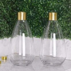 2 Pcs 14" Tall Glass Bottles Jar Vases - Clear With Gold -Optimal Home Decoration 2 pcs 14 tall glass bottles jar vases clear with gold vase a62 14 13970584764479