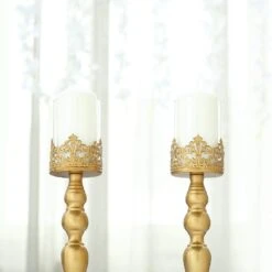 2 Pcs 14" Tall Lacy Trim Metal With Glass Candle Holders Centerpieces - Gold 12 2 Pcs 14" Tall Lacy Trim Metal With Glass Candle Holders Centerpieces - Gold -Optimal Home Decoration 2 pcs 14 tall lacy trim metal with glass candle holders centerpieces gold chdlr cand 028 14 gold 28587091394623