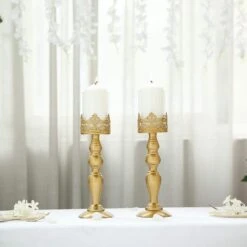 2 Pcs 14" Tall Lacy Trim Metal With Glass Candle Holders Centerpieces - Gold 14 2 Pcs 14" Tall Lacy Trim Metal With Glass Candle Holders Centerpieces - Gold -Optimal Home Decoration 2 pcs 14 tall lacy trim metal with glass candle holders centerpieces gold chdlr cand 028 14 gold 28587095687231