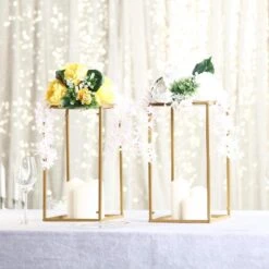 2 Pcs 16" Tall Geometric Metal Stands Wedding Flower Vase Holders -Optimal Home Decoration 2 pcs 16 tall geometric metal stands wedding flower vase holders 29027720757311