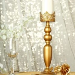 2 Pcs 17" Tall Lacy Trim Metal With Glass Candle Holders Centerpieces - Gold 14 2 Pcs 17" Tall Lacy Trim Metal With Glass Candle Holders Centerpieces - Gold -Optimal Home Decoration 2 pcs 17 tall lacy trim metal with glass candle holders centerpieces gold chdlr cand 028 18 gold 11707465039935