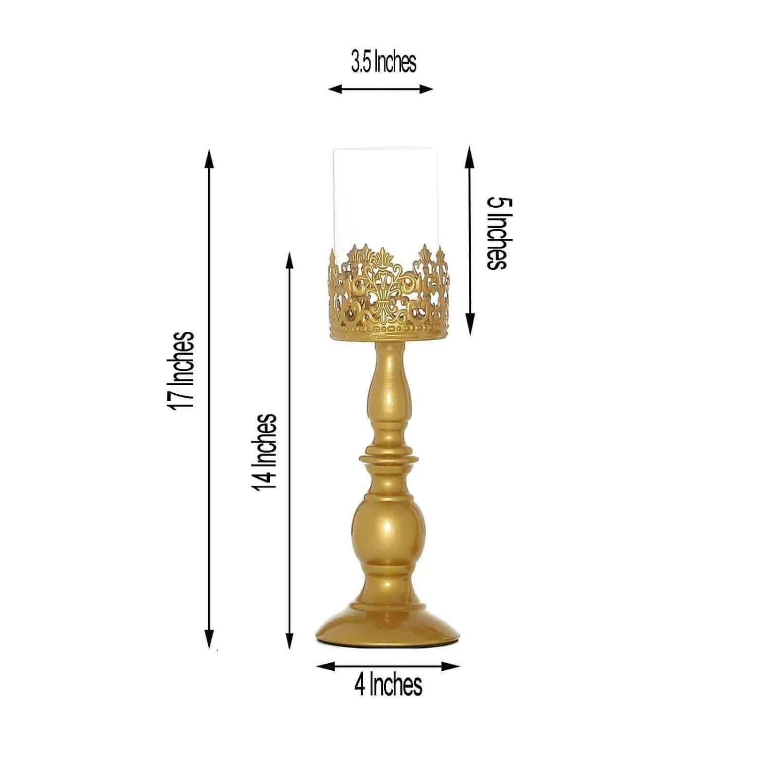 2 Pcs 17" Tall Lacy Trim Metal With Glass Candle Holders Centerpieces - Gold 4 2 Pcs 17" Tall Lacy Trim Metal With Glass Candle Holders Centerpieces - Gold - Image 2