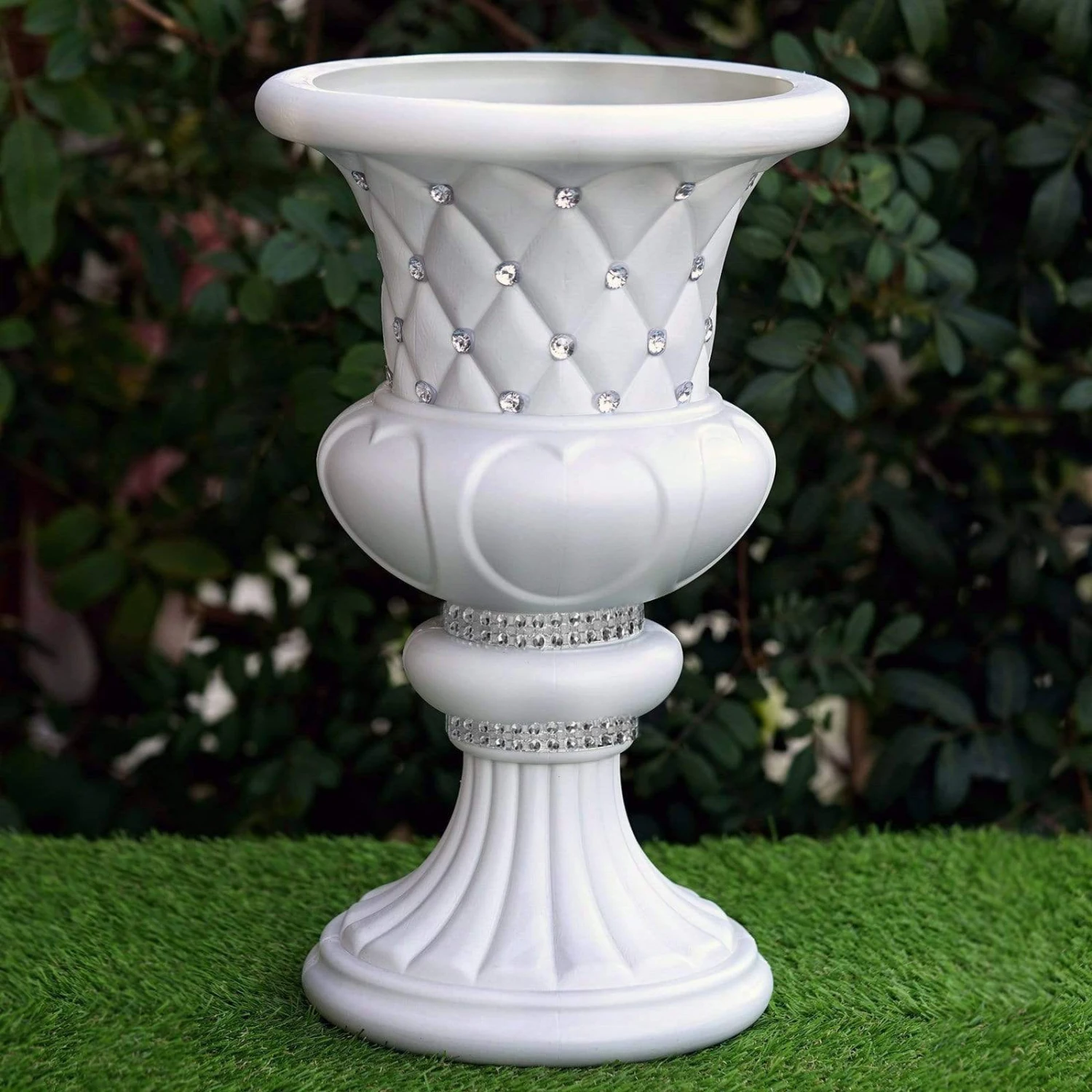 2 Pcs 18" Tall Decorative Italian Pedestal Beaded Flower Pots Vases - White 6 2 Pcs 18" Tall Decorative Italian Pedestal Beaded Flower Pots Vases - White - Image 4