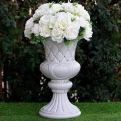 2 Pcs 18" Tall Decorative Italian Pedestal Beaded Flower Pots Vases - White 9 2 Pcs 18" Tall Decorative Italian Pedestal Beaded Flower Pots Vases - White -Optimal Home Decoration 2 pcs 18 tall decorative italian pedestal beaded flower pots vases white prop roma 12 28328290418751
