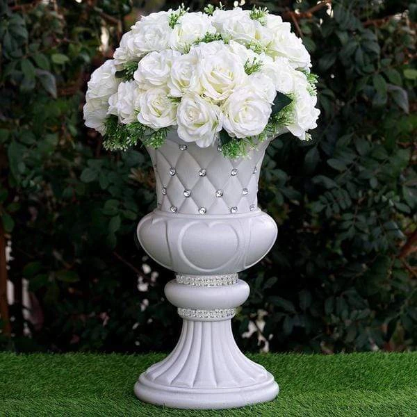 2 Pcs 18" Tall Decorative Italian Pedestal Beaded Flower Pots Vases - White 5 2 Pcs 18" Tall Decorative Italian Pedestal Beaded Flower Pots Vases - White - Image 3