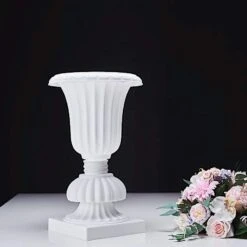 2 Pcs 20" Tall Decorative Roman Planters Plastic Flower Pots - White -Optimal Home Decoration 2 pcs 20 tall decorative roman planters plastic flower pots white prop roma 30 28009950511167