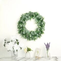 2 Wreaths 21" Artificial Leaves Candle Rings 28 2 Wreaths 21" Artificial Leaves Candle Rings -Optimal Home Decoration 2 pcs 21 artificial eucalyptus and genlisea leaves wreath white and green arti ring grn l 01 wht 29328141025343