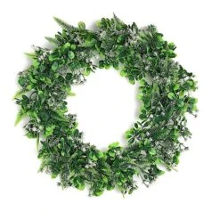 2 Pcs 22" Artificial Boxwood And Fern Leaves Wreath Candle Rings - Green And White