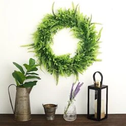 2 Artificial 22" Boxwood And Fern Leaves Wreath Candle Rings - Green -Optimal Home Decoration 2 pcs 22 artificial boxwood and fern leaves wreath candle rings green arti ring grn l 06 29476428644415