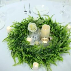 2 Artificial 22" Boxwood And Fern Leaves Wreath Candle Rings - Green -Optimal Home Decoration 2 pcs 22 artificial boxwood and fern leaves wreath candle rings green arti ring grn l 06 29476428742719