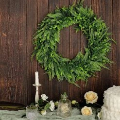 2 Artificial 22" Boxwood And Fern Leaves Wreath Candle Rings - Green -Optimal Home Decoration 2 pcs 22 artificial boxwood and fern leaves wreath candle rings green arti ring grn l 06 29476428775487