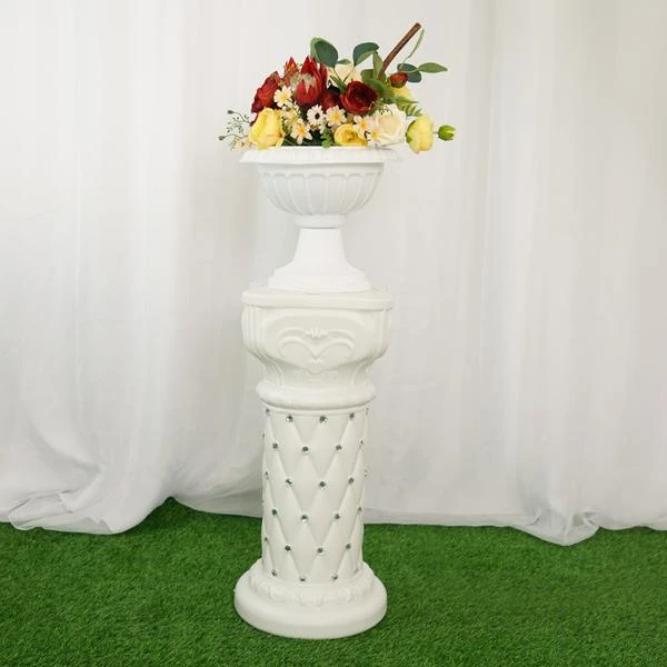 2 Pcs 25" Tall French Decorative Columns Beaded Pedestal Stands - White 10 2 Pcs 25" Tall French Decorative Columns Beaded Pedestal Stands - White - Image 8