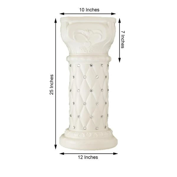 2 Pcs 25" Tall French Decorative Columns Beaded Pedestal Stands - White 4 2 Pcs 25" Tall French Decorative Columns Beaded Pedestal Stands - White - Image 2