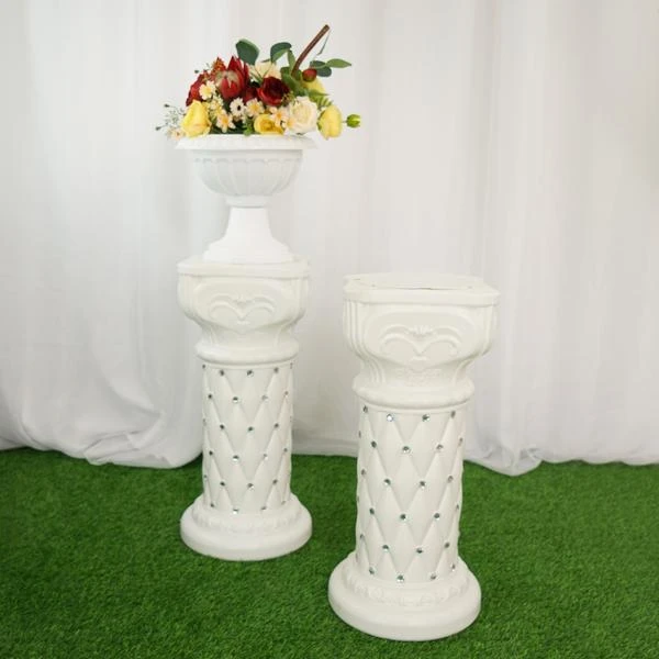 2 Pcs 25" Tall French Decorative Columns Beaded Pedestal Stands - White 11 2 Pcs 25" Tall French Decorative Columns Beaded Pedestal Stands - White - Image 9