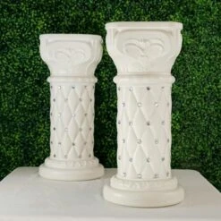 2 Pcs 25" Tall French Decorative Columns Beaded Pedestal Stands - White 17 2 Pcs 25" Tall French Decorative Columns Beaded Pedestal Stands - White -Optimal Home Decoration 2 pcs 25 tall french decorative columns beaded pedestal stands white prop roma 11 28573867868223
