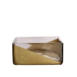 2 Pcs 3" Tall Glass Square Vases - Clear With Gold Spray