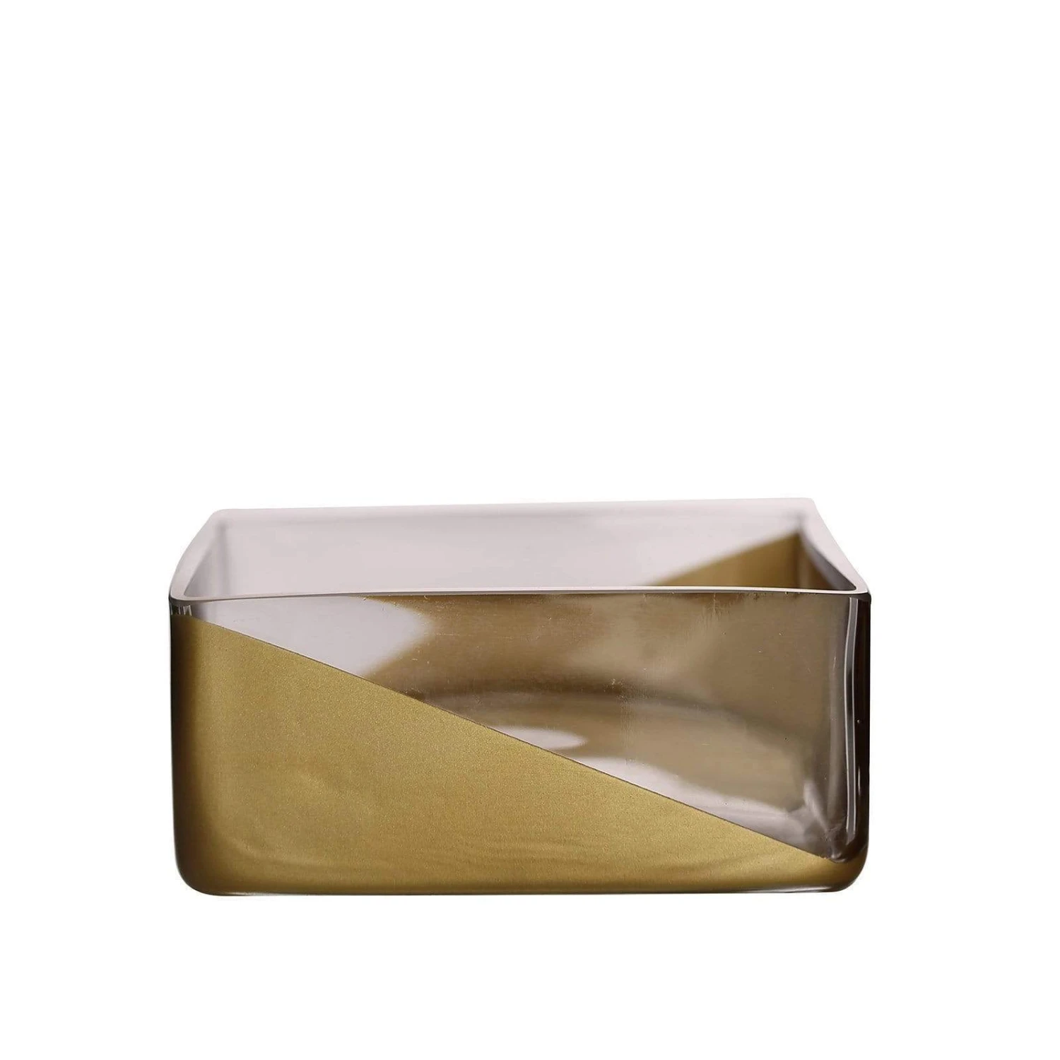 2 Pcs 3" Tall Glass Square Vases - Clear With Gold Spray 3 2 Pcs 3" Tall Glass Square Vases - Clear With Gold Spray