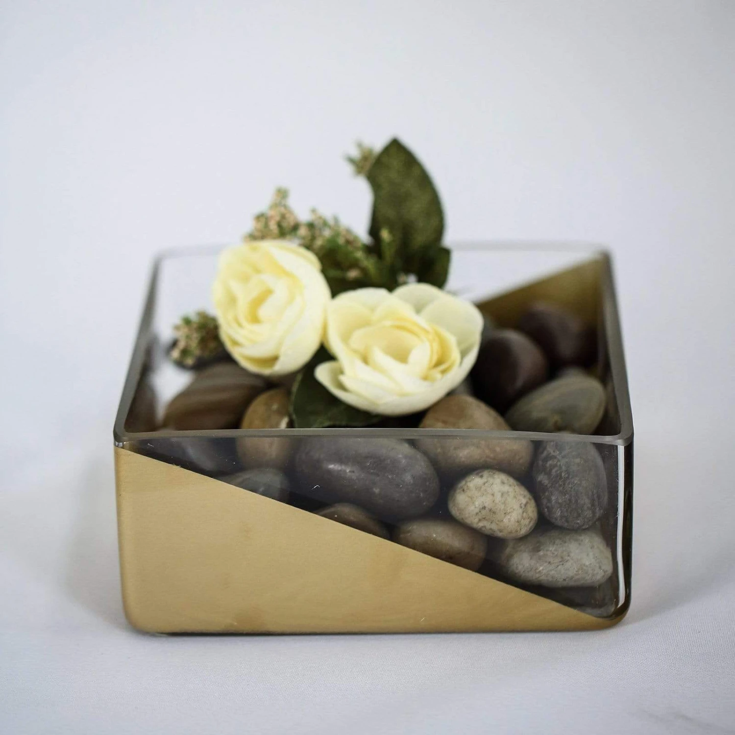 2 Pcs 3" Tall Glass Square Vases - Clear With Gold Spray 7 2 Pcs 3" Tall Glass Square Vases - Clear With Gold Spray - Image 5