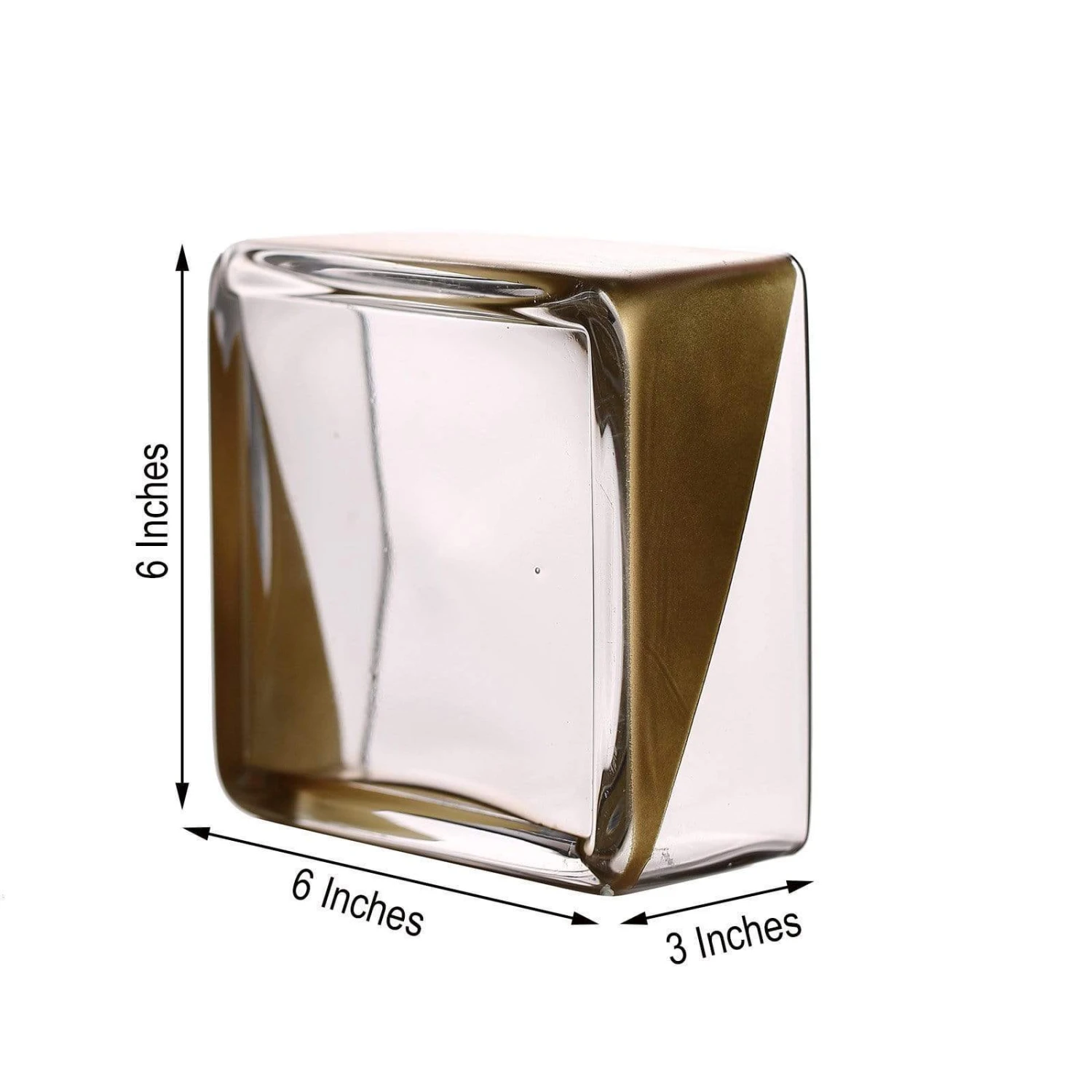 2 Pcs 3" Tall Glass Square Vases - Clear With Gold Spray 4 2 Pcs 3" Tall Glass Square Vases - Clear With Gold Spray - Image 2
