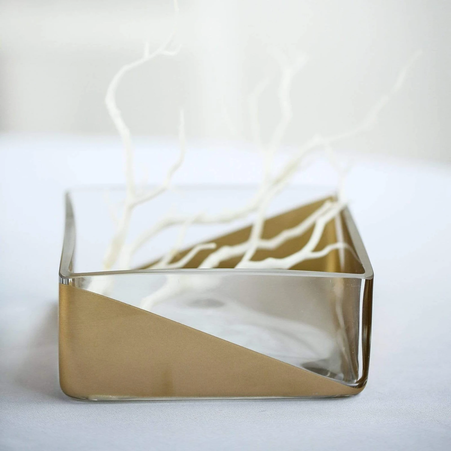 2 Pcs 3" Tall Glass Square Vases - Clear With Gold Spray 5 2 Pcs 3" Tall Glass Square Vases - Clear With Gold Spray - Image 3