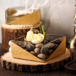 2 Pcs 3" Tall Glass Square Vases - Clear With Gold Spray 17 2 Pcs 3" Tall Glass Square Vases - Clear With Gold Spray -Optimal Home Decoration 2 pcs 3 tall glass square vases clear with gold spray vase a41 6 gold 28586257809471