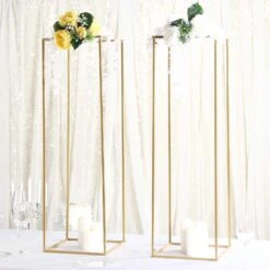 2 Pcs 40" Rectangular Geometric Metal Flower Stands Centerpieces -Optimal Home Decoration 2 pcs 40 tall geometric metal stands wedding flower vase holders matte gold iron stnd01 40 gold 12795065434175