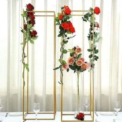 2 Pcs 48" Rectangular Geometric Metal Flower Stands Centerpieces -Optimal Home Decoration 2 pcs 48 tall geometric metal stands wedding flower vase holders matte gold iron stnd01 48 gold 14129966972991