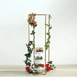 2 Pcs 48" Rectangular Geometric Metal Flower Stands Centerpieces -Optimal Home Decoration 2 pcs 48 tall geometric metal stands wedding flower vase holders matte gold iron stnd01 48 gold 28507771600959