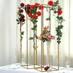 2 Pcs 48" Rectangular Geometric Metal Flower Stands Centerpieces -Optimal Home Decoration 2 pcs 48 tall geometric metal stands wedding flower vase holders matte gold iron stnd01 48 gold 28507771633727