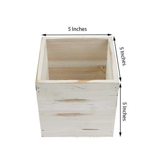 2 Pcs 5" Natural Wood Square Plant Holder Boxes Centerpieces 4 2 Pcs 5" Natural Wood Square Plant Holder Boxes Centerpieces - Image 2