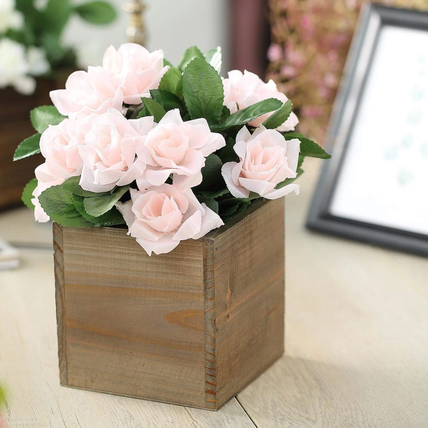 2 Pcs 5" Natural Wood Square Plant Holder Boxes Centerpieces 14 2 Pcs 5" Natural Wood Square Plant Holder Boxes Centerpieces - Image 12