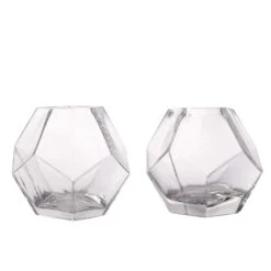 2 Pcs 5" Tall Glass Geometric Terrarium Vases - Clear