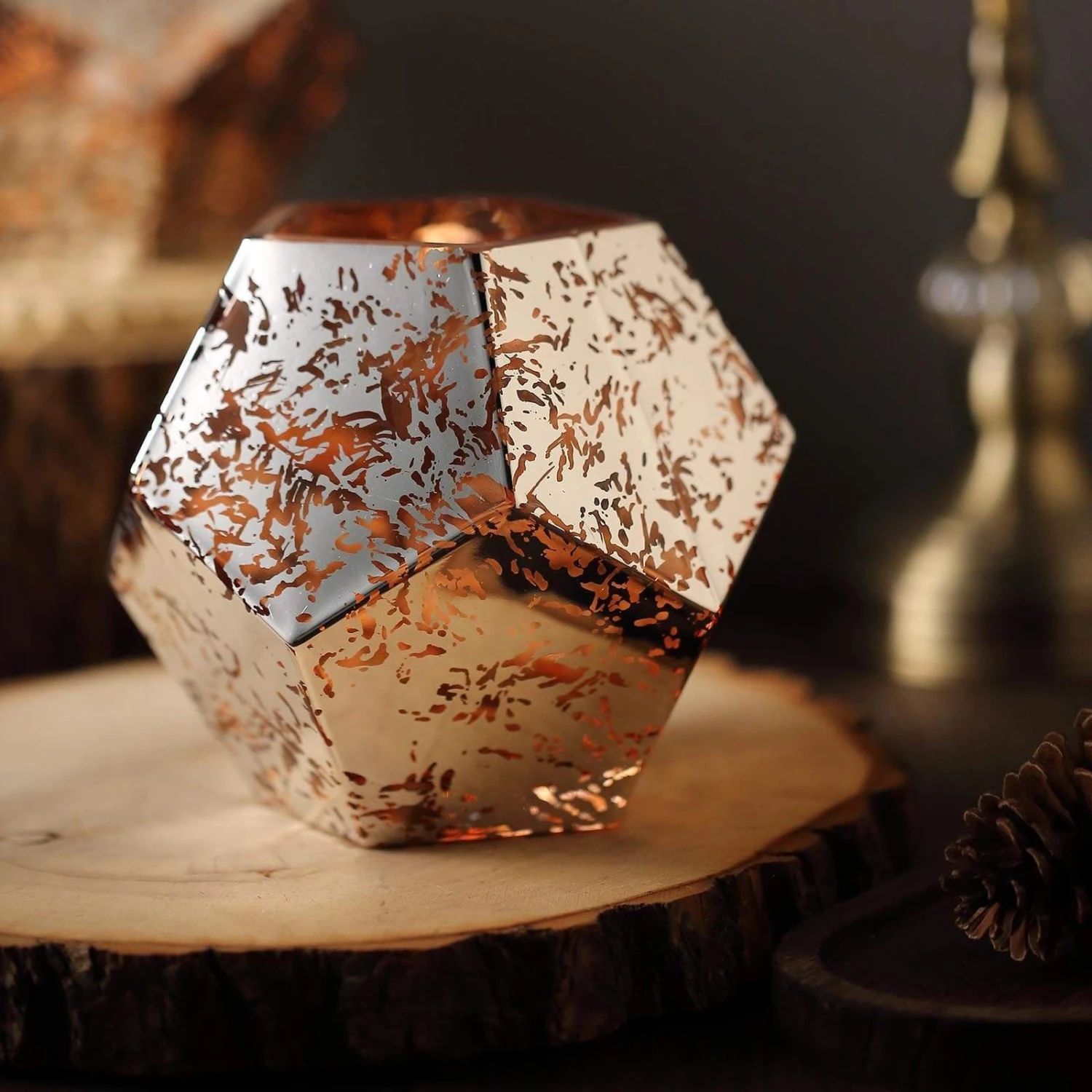 2 Pcs 5" Tall Mercury Glass Geometric Pentagon Candle Holders Vases - Silver With Rose Gold 9 2 Pcs 5" Tall Mercury Glass Geometric Pentagon Candle Holders Vases - Silver With Rose Gold - Image 7