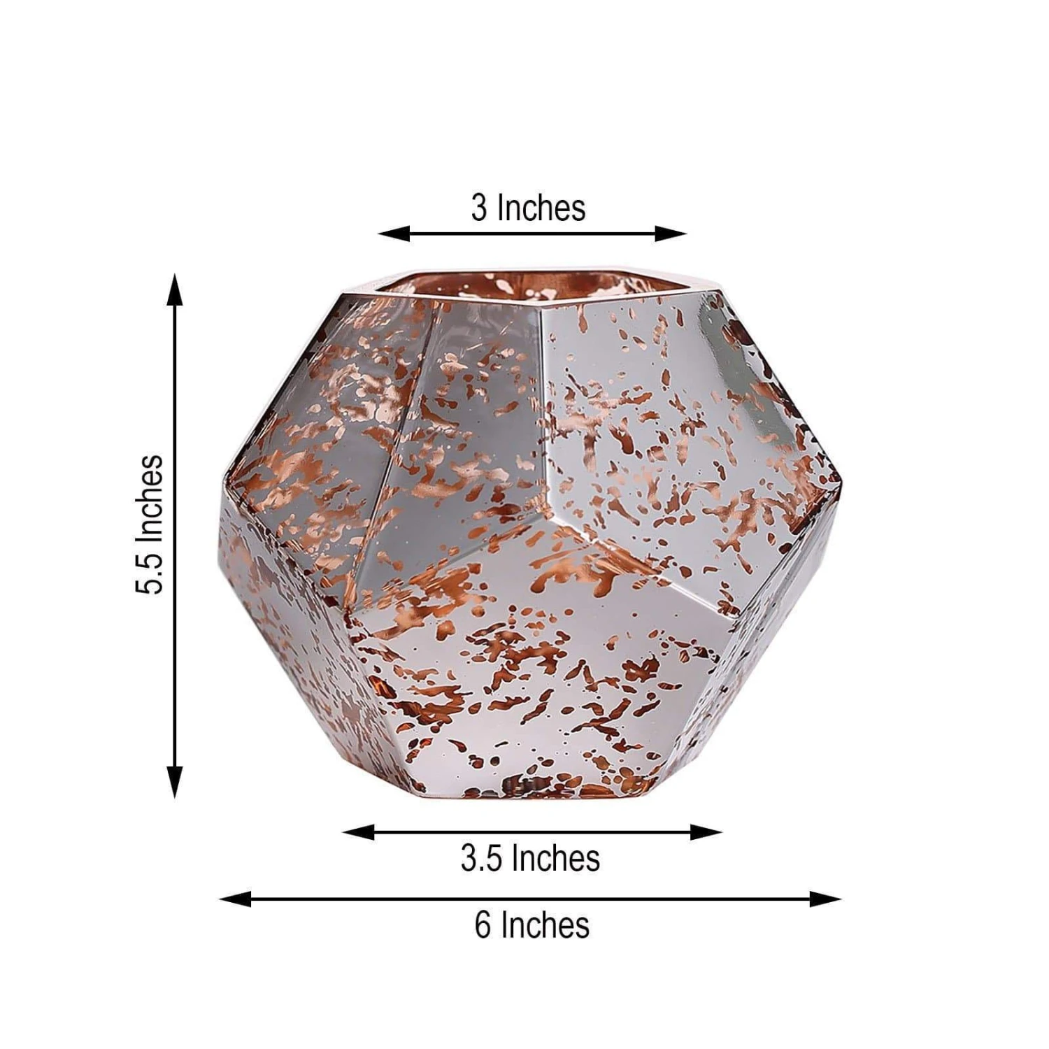 2 Pcs 5" Tall Mercury Glass Geometric Pentagon Candle Holders Vases - Silver With Rose Gold 4 2 Pcs 5" Tall Mercury Glass Geometric Pentagon Candle Holders Vases - Silver With Rose Gold - Image 2