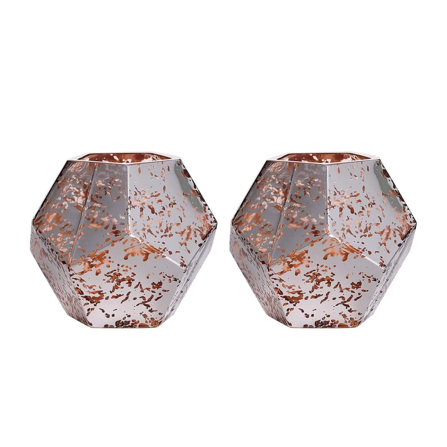 2 Pcs 5" Tall Mercury Glass Geometric Pentagon Candle Holders Vases - Silver With Rose Gold 10 2 Pcs 5" Tall Mercury Glass Geometric Pentagon Candle Holders Vases - Silver With Rose Gold - Image 8
