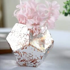 2 Pcs 5" Tall Mercury Glass Geometric Pentagon Candle Holders Vases - Silver With Rose Gold 13 2 Pcs 5" Tall Mercury Glass Geometric Pentagon Candle Holders Vases - Silver With Rose Gold -Optimal Home Decoration 2 pcs 5 tall mercury glass geometric pentagon candle holders vases silver with rose gold vase a54 5 054 28526762885183